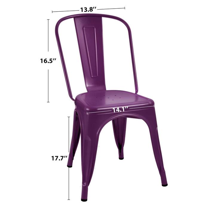 VINEEGO Metal Dining Chair Indoor-Outdoor Use Stackable Classic Trattoria Chair Fashion Dining Metal Side Chairs for Bistro Cafe Restaurant Set of 4 (Purple)