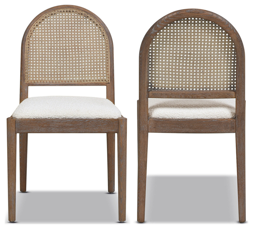 Panama 18.5 quotCurved Cane Rattan Side Dining Chair  Set of 2  Ivory White Boucle   Tropical   Dining Chairs   by Homesquare  Houzz