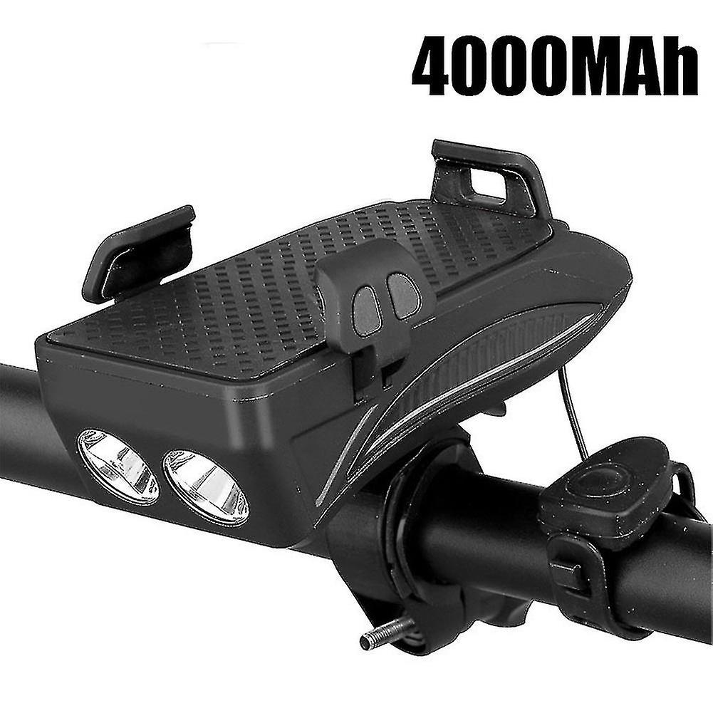 4 In 1 Bicycle Phone Holder Led Bike Headlight Usb Charge Treasure With Horn Waterproof