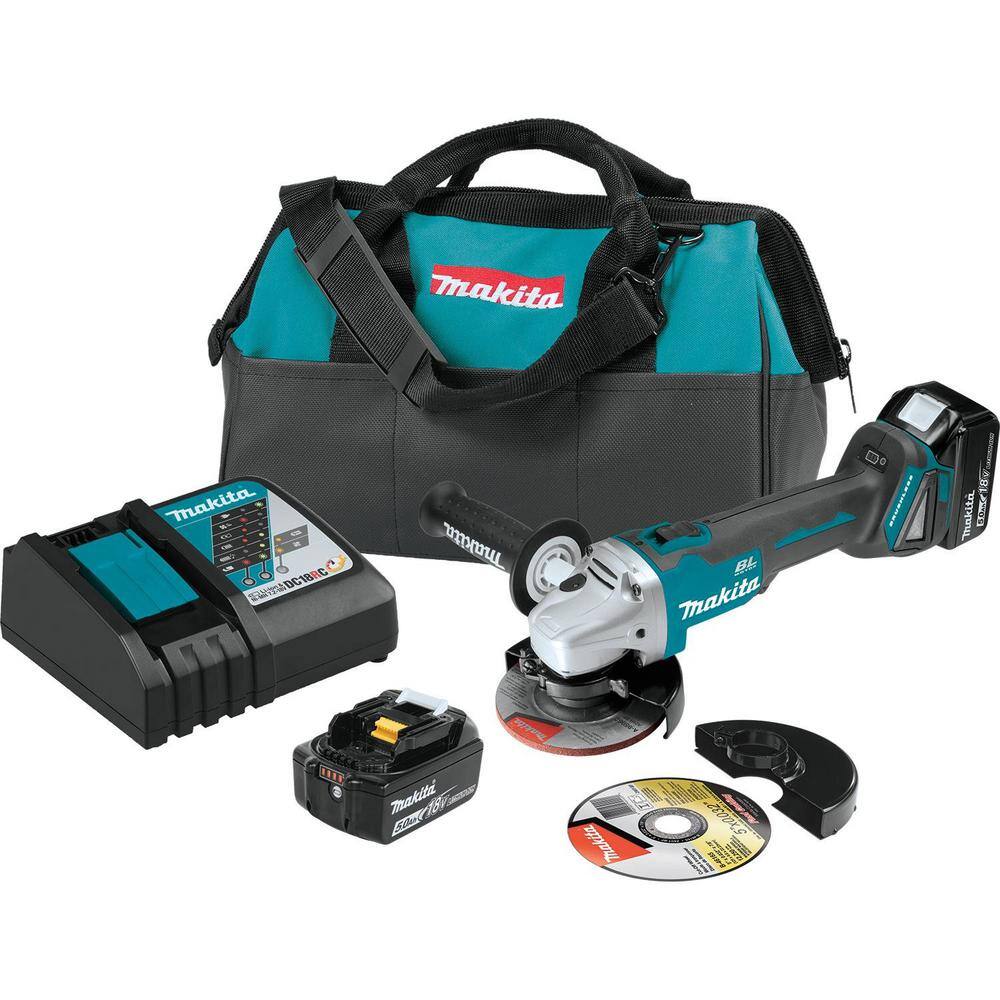 Makita 18V 5.0Ah LXT Lithium-Ion Brushless Cordless 4-125 in. Cut-OffAngle Grinder Kit XAG04T