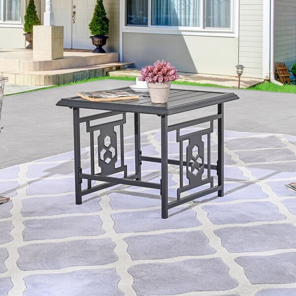 PATIO FESTIVAL Square Metal Outdoor Side Table w/ Umbrella Hole