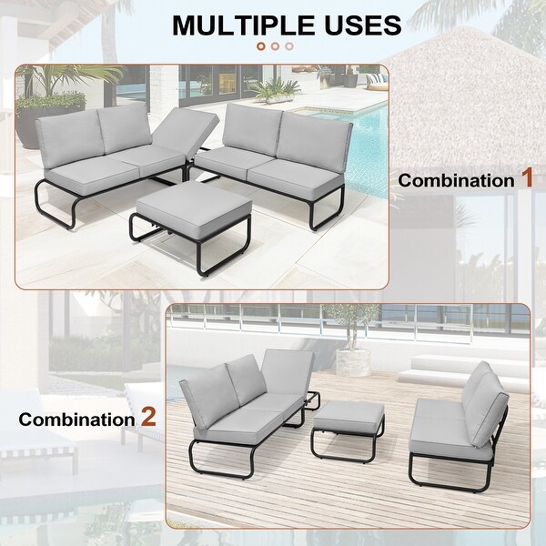 Outdoor Daybed with Cushion and Adjustable Back，Convertible to Patio Conversation Set