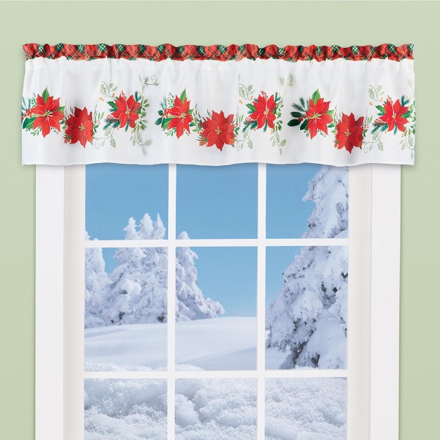 Collections Etc Festive Poinsettia Plaid Rod Pocket Top Window Valance