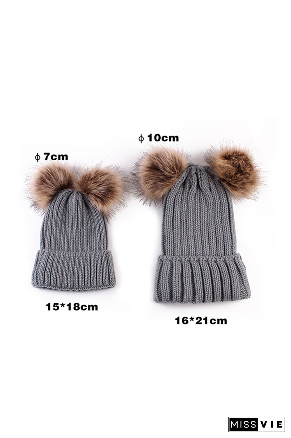 Parent-child Solid Double Wool Ball Knitted Hat 2pcs Set Wholesale MOQ3pcs