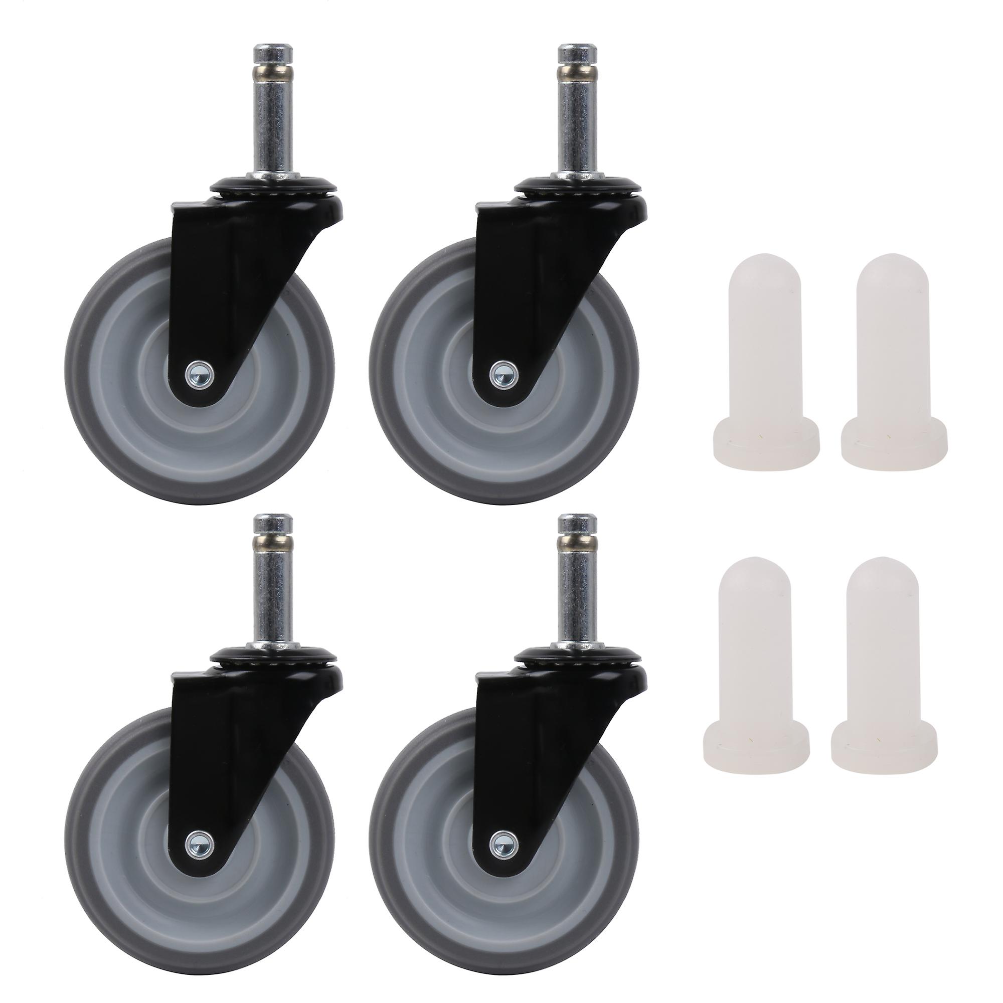 4 Pieces 3Inch Rubber Swivel Stem Caster Wheel 110LBS w/ Nylon Sleeve