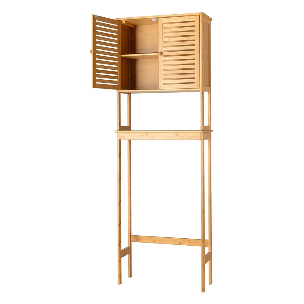 Over The Toilet Bathroom Cabinet with 2 Doors and 1 Shelf  Bamboo