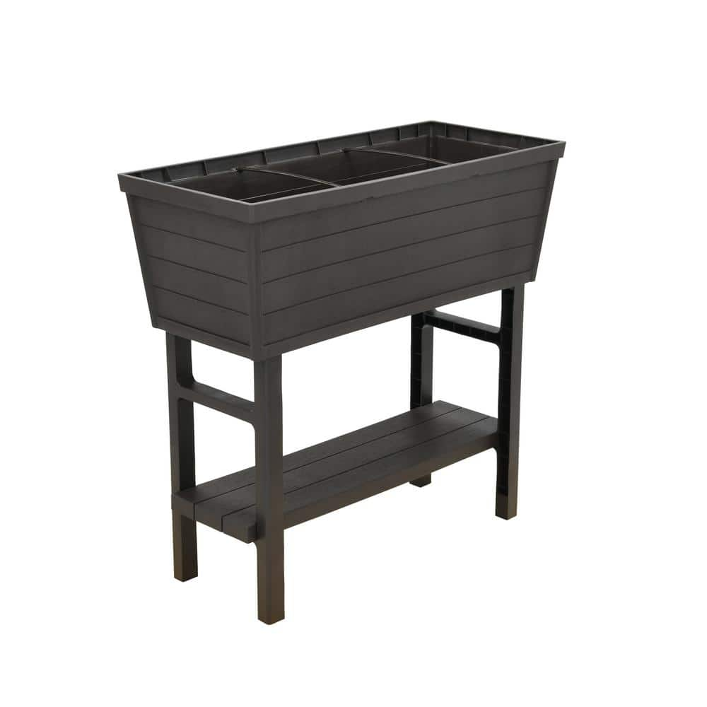 Vigoro 32.25 in. W x 31 in. H Elevated Resin Patio Garden Bed in Brown 999-2200