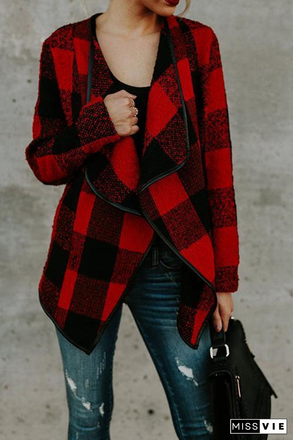 Casual Lapel Check Long Sleeve Jacket