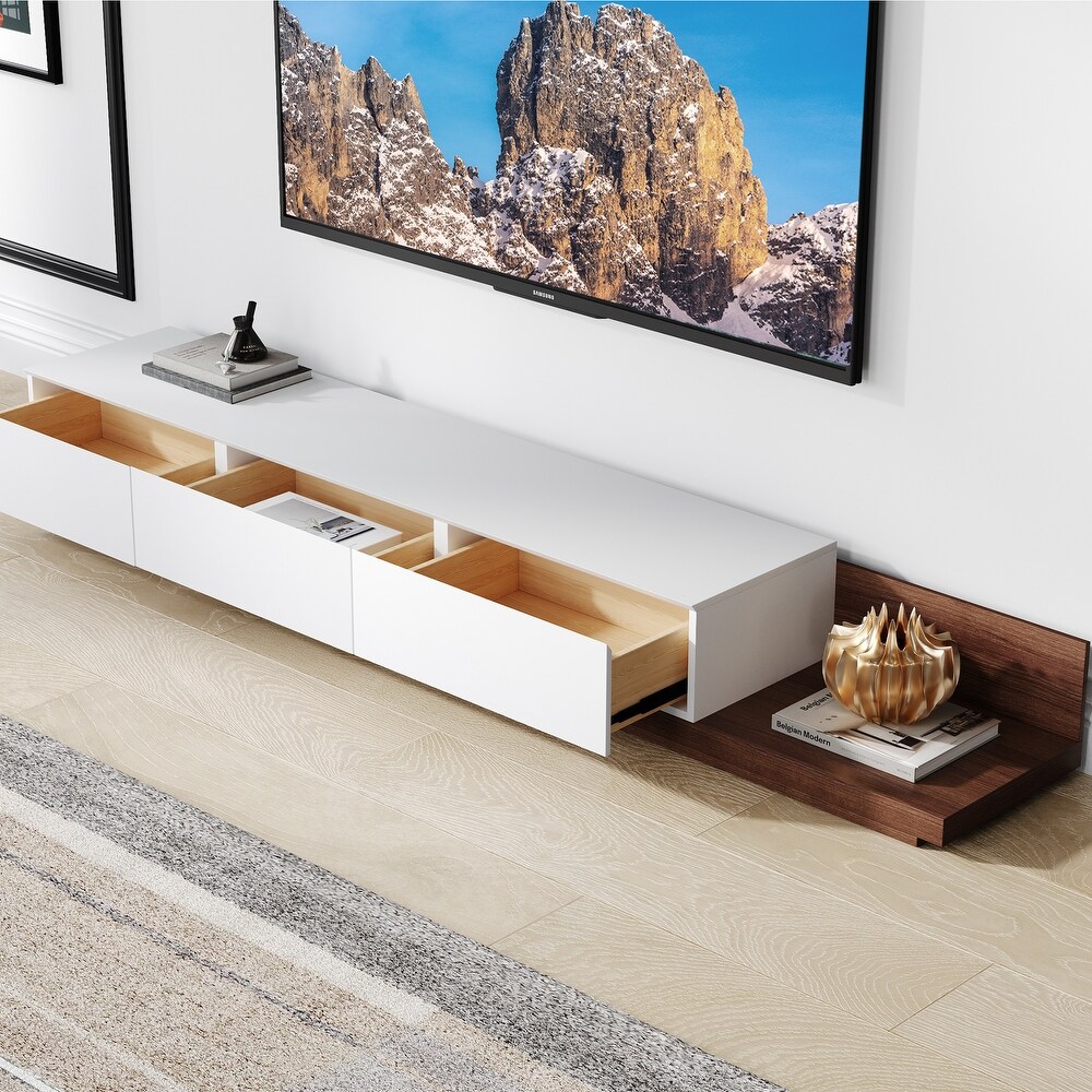 Minimalist Extendable   Retracted 3 Drawers TV Stand in Walnut   White Up to 120\