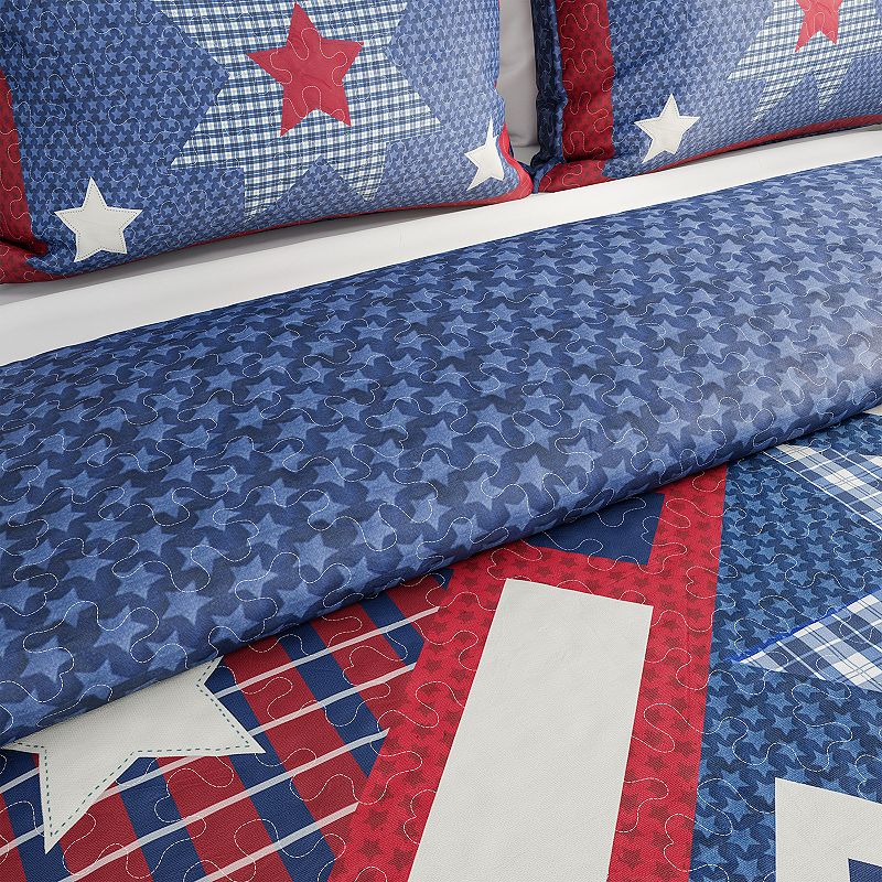 Portsmouth Home Hypoallergenic Microfiber Homestead Patriotic Americana Print 3-Piece Quilt Set