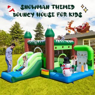 Costway 6-in-1 Winter Themed Snowman Inflatable Castle kids Jumping Bounce House with 735-Watt Blower NP10820US