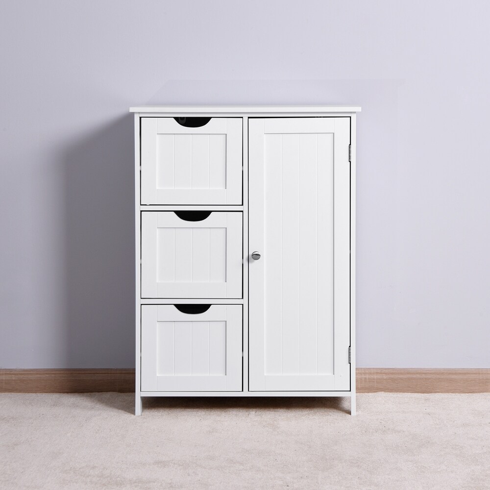 White Bathroom Storage Cabinet Freestanding Floor Cabinet with Drawers and Adjustable Shelf for Livingroom Display Cabinet