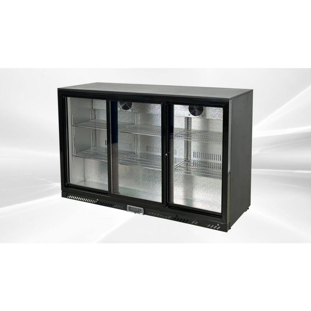 Cooler Depot 53 in. 11.3 cu. ft. 441 Cans Commercial 3 Glass Sliding Door Counter Height Back Bar Cooler Refrigerator in Black DXXBBT350S