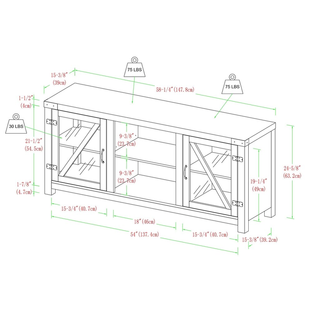 Modern Farmhouse Glass Door TV Stand for TVs up to 65 Inches  58 Inch  Stone Grey  Without Fireplace