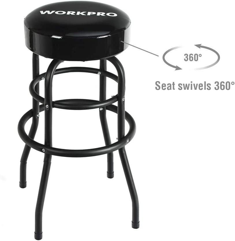 WORKPRO Shop Stool Bar Stool with Padded Swivel Shop Seat， Black， W112012A