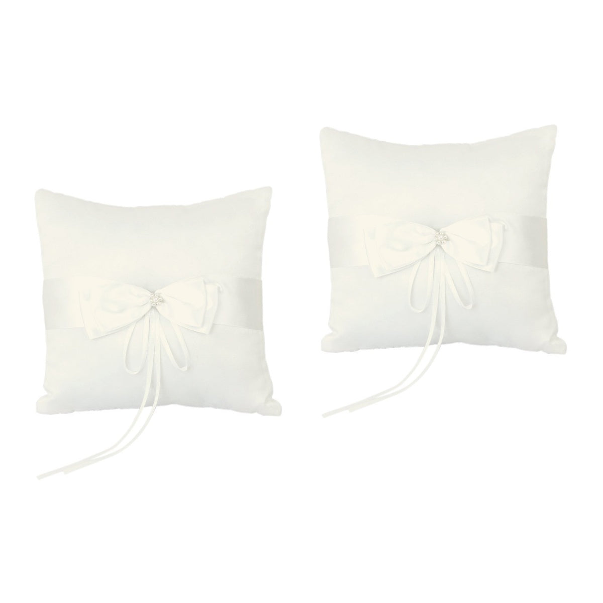 NICEXMAS 2pcs 10*10cm Wedding Ceremony Ring Bearer Pillow Cushion with Satin Double Bowknot Flower Faux Pearl (Ivory)