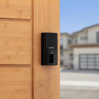 Kwikset Halo Touch Matte Black Contemporary Fingerprint WiFi Elec Smart Lock Deadbolt Feat SmartKey Security and Halifax Lever 959514HFLSQT514