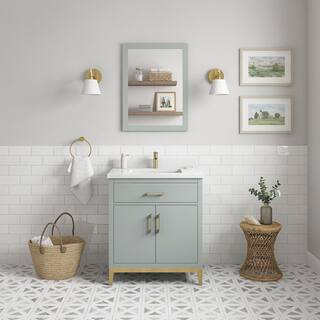 OVE Decors Diya 30 in. W x 22 in. D x 34.5 in. H Bath Vanity in Sage Green with White Engineered Marble Top 15VVA-LUDO30-15