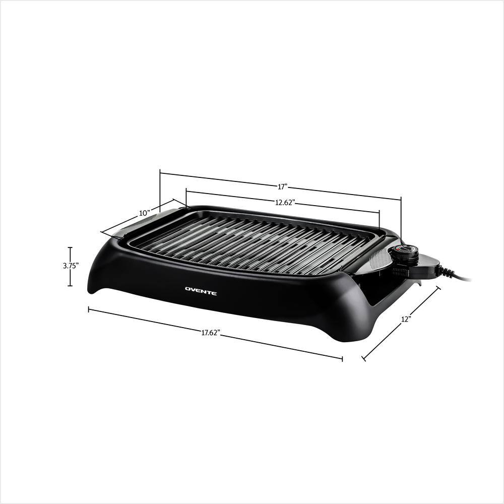 OVENTE Thermostat Controlled Non-Stick Indoor Grill 1000-Watt Black (GD1632NLB) GD1632NLB