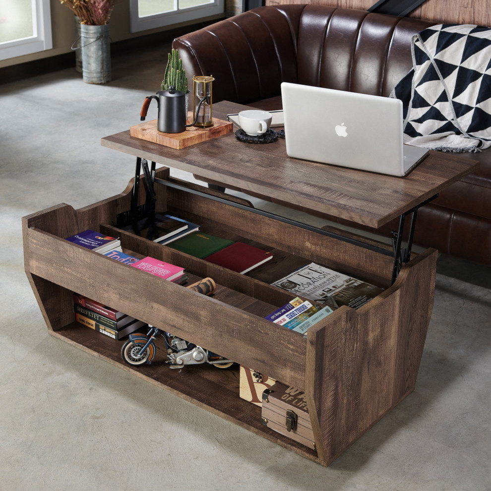 Rustic Coffee Table  Spacious Lift Top With Hidden Storage and 2 Open Shelf   Rustic   Coffee Tables   by Declusia  Houzz