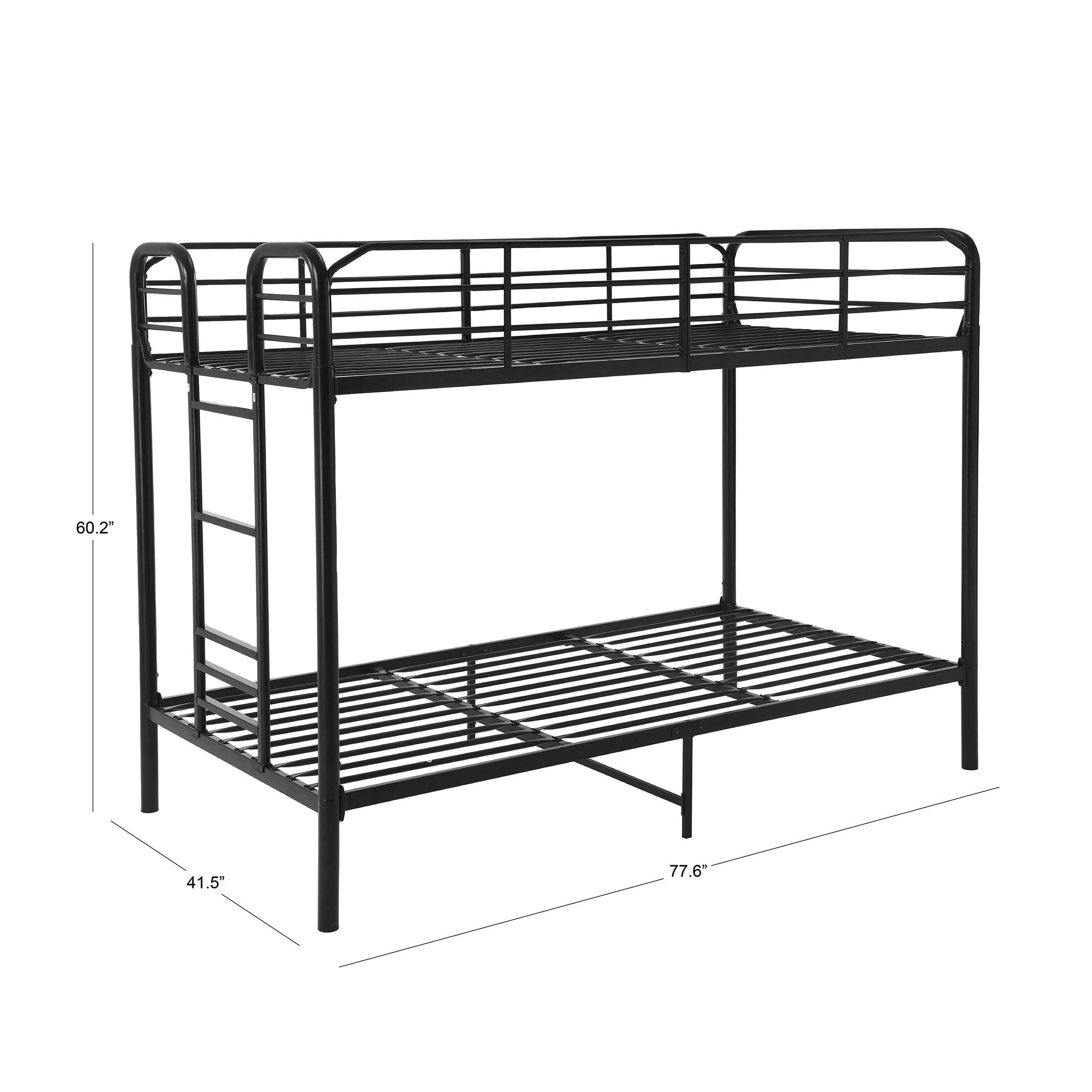 Your Zone Twin Over Twin Metal Bunk Bed with Ladder for Kids Bedroom, Black