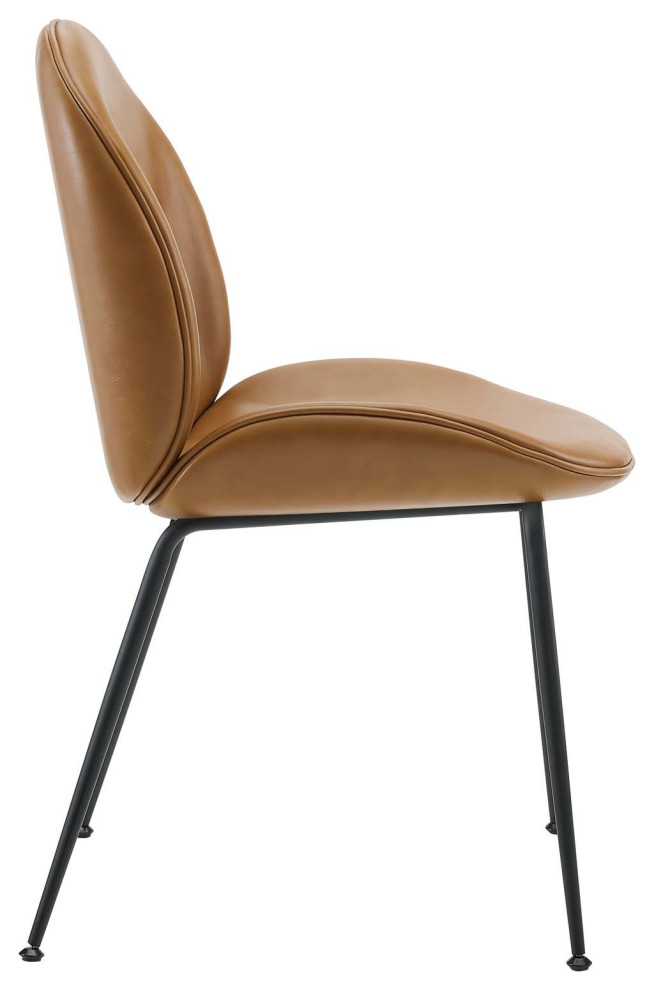Scoop Black Powder Coated Steel Leg Vegan Leather Dining Chairs Set of 2  Tan   Midcentury   Dining Chairs   by House Bound  Houzz