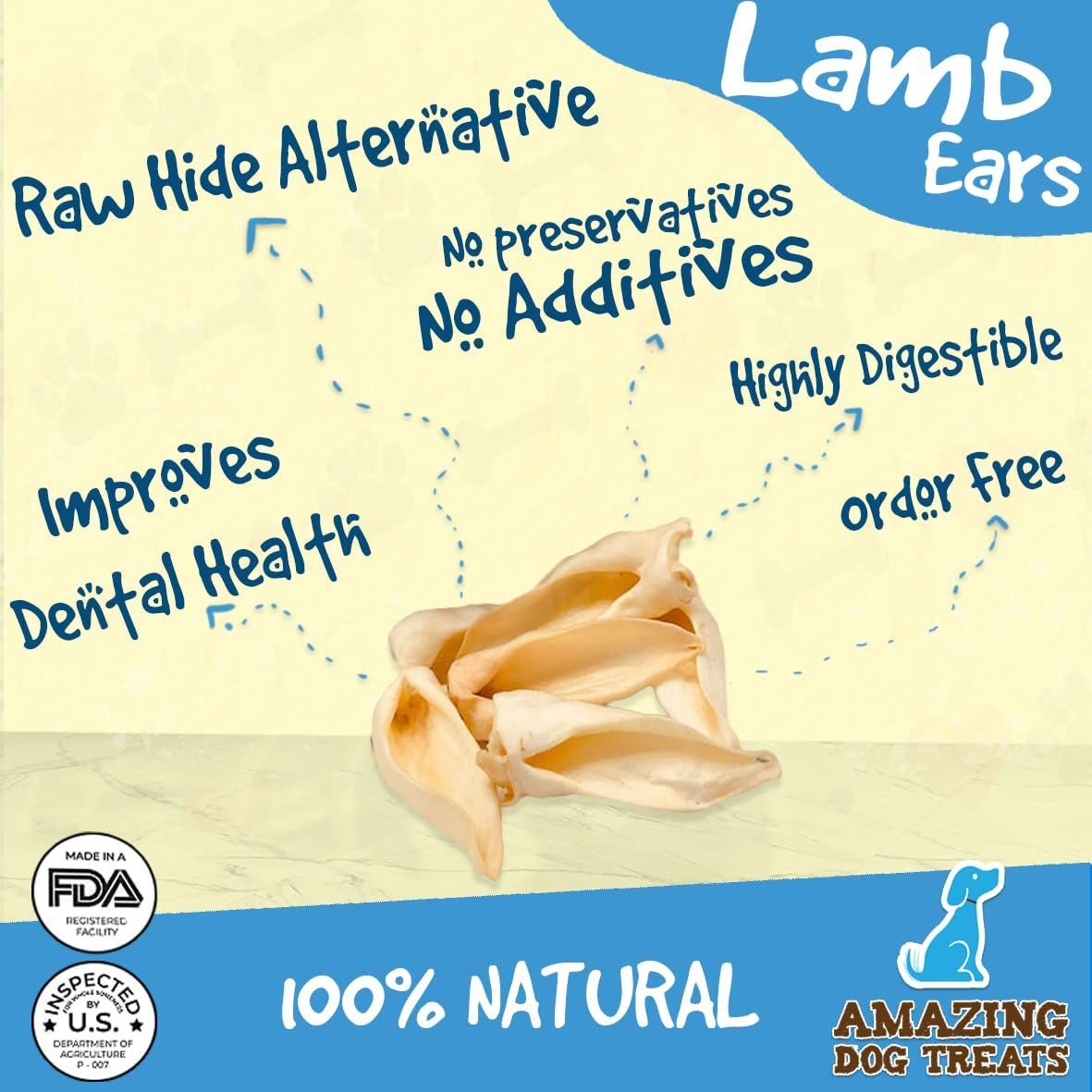 Amazing Dog Treats Lamb Ears Dog Treats， 10 count