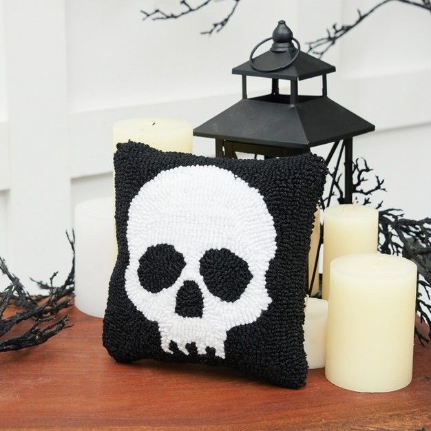 X 8 quot Skull Halloween Hooked Throw Pillow