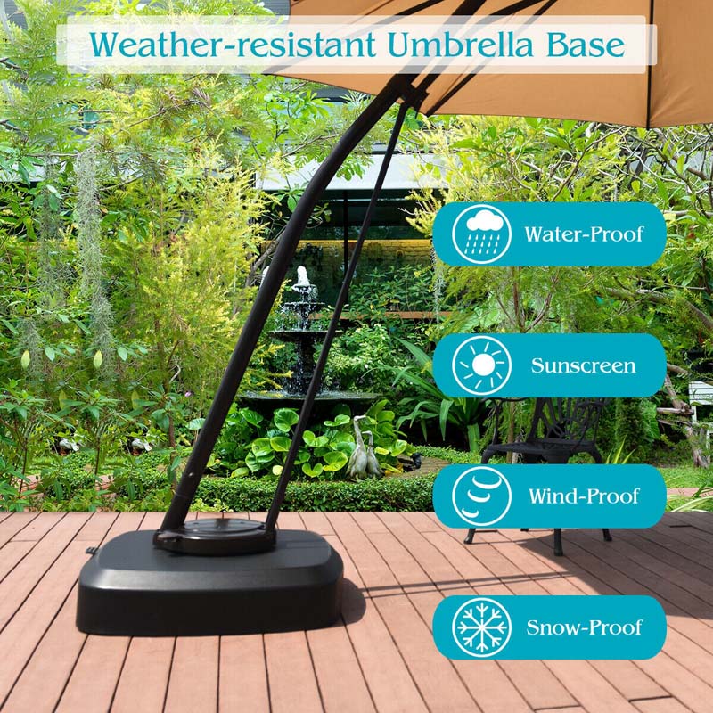 330 lbs Cantilever Offset Umbrella Base with Wheels, Water/Sand Easy Filled Weight Outdoor Patio Umbrella Base