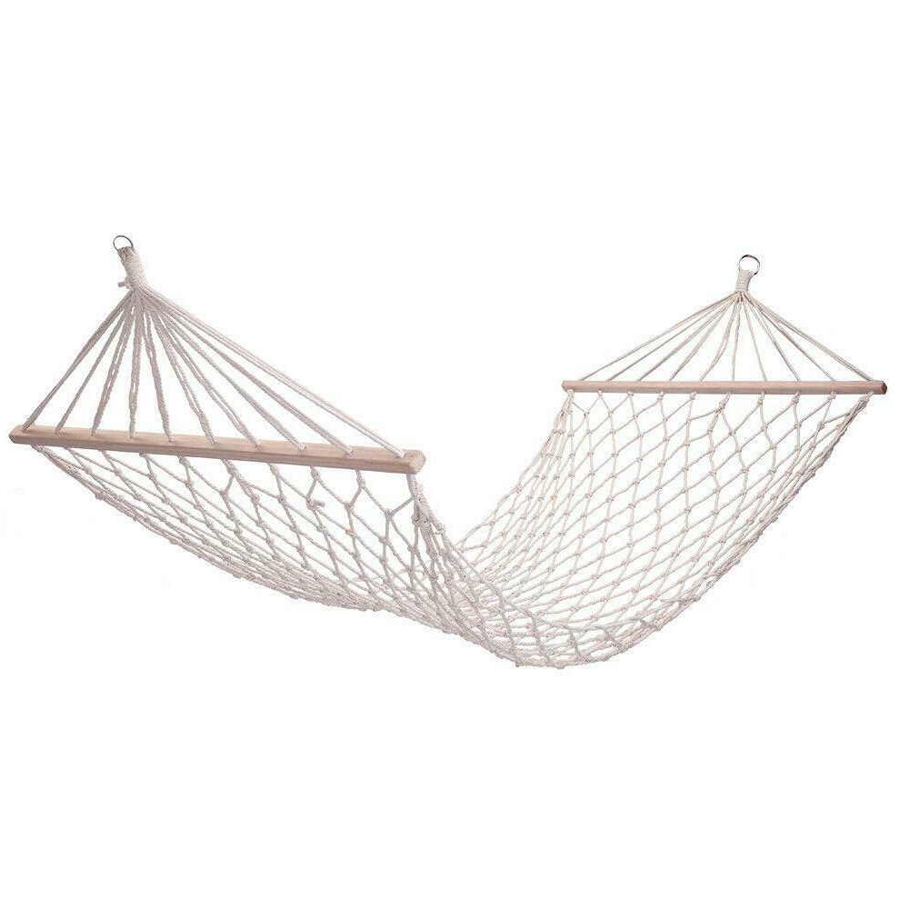 Cotton Rope Hammock Hanging Bed with Spreader Bar for Outdoor Patio Yard Porch