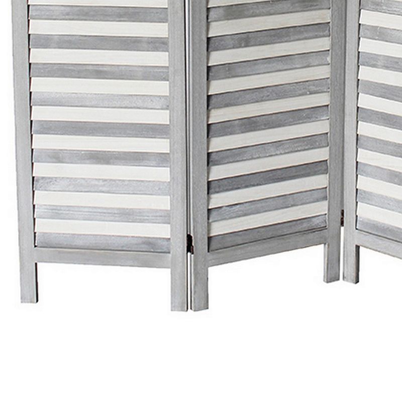 Traditional 3 Panel Room Divider with Slat Panelling， Gray