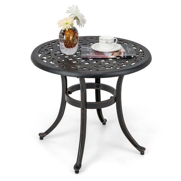 Gymax Cast Aluminum Patio Table 24''Outdoor Round Side Table AntiRust