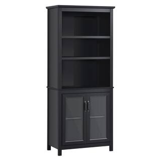 HOMCOM 70.75 in Black MDF 2-Shelf Storage Cabinet Bookcase with Adjustable Shelves Display Rack Multifunctional 836-227BK