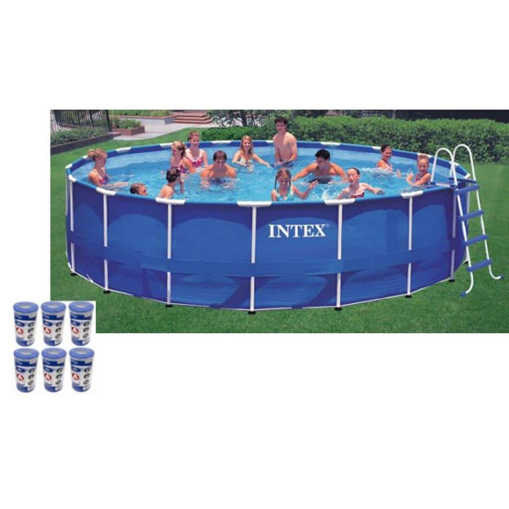 Intex 18 ft. x 48 in. Round Metal Frame Swimming Pool Set with 1500 GFCI Pump, 28251EH 28253EH + 29000E-6pk