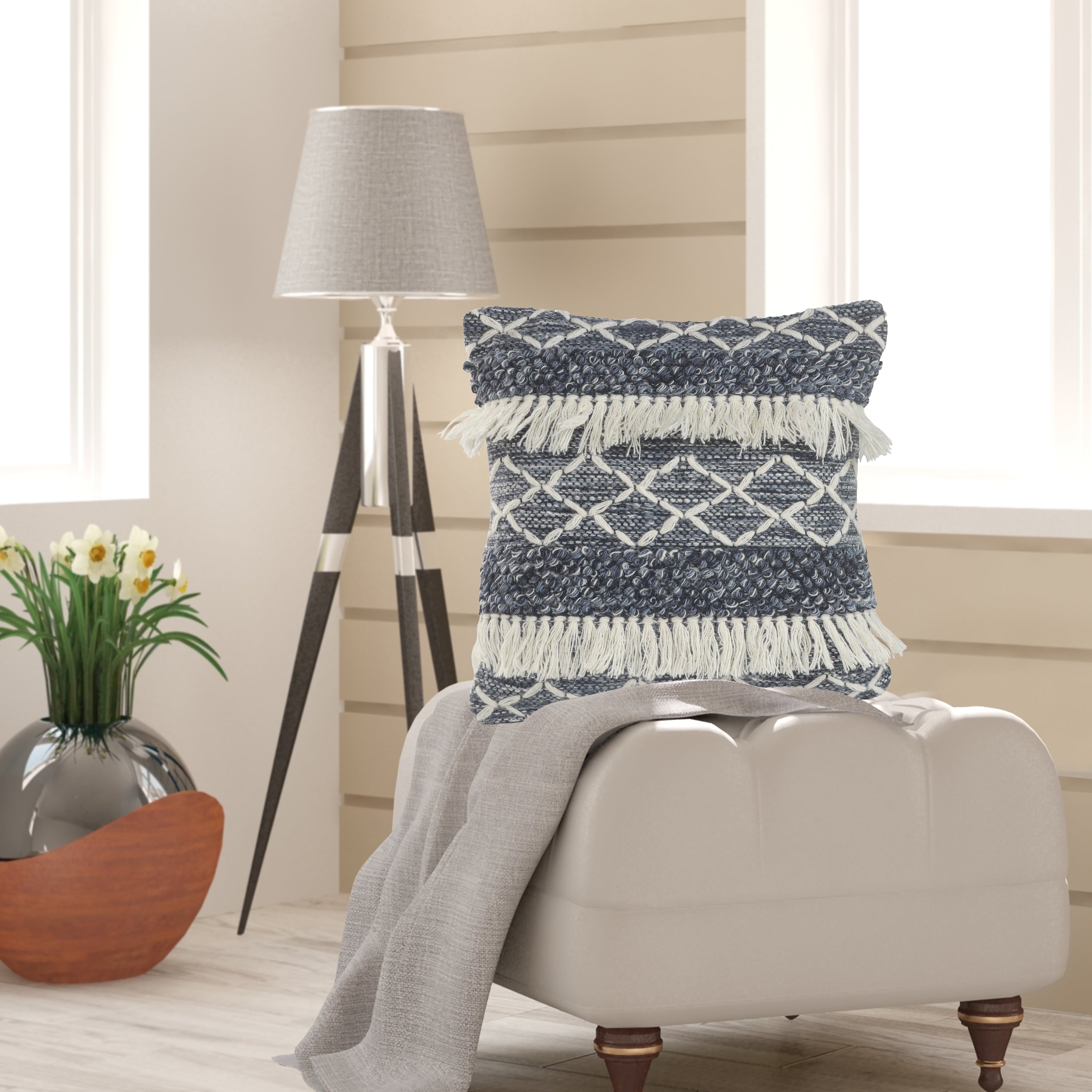 Ox Bay Textured Fringe Square Throw Pillow