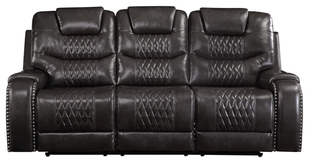 Benzara BM251077 Motion Sofa  Leatherette Upholstery/Diamond Tufts  Dark Gray   Transitional   Sofas   by Uber Bazaar  Houzz