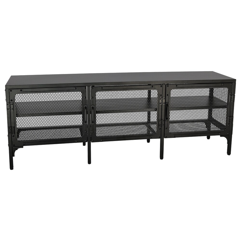 Elegant Black Metal TV Stand  65 Inch TV  Clutter Free  2 Tier Console Table