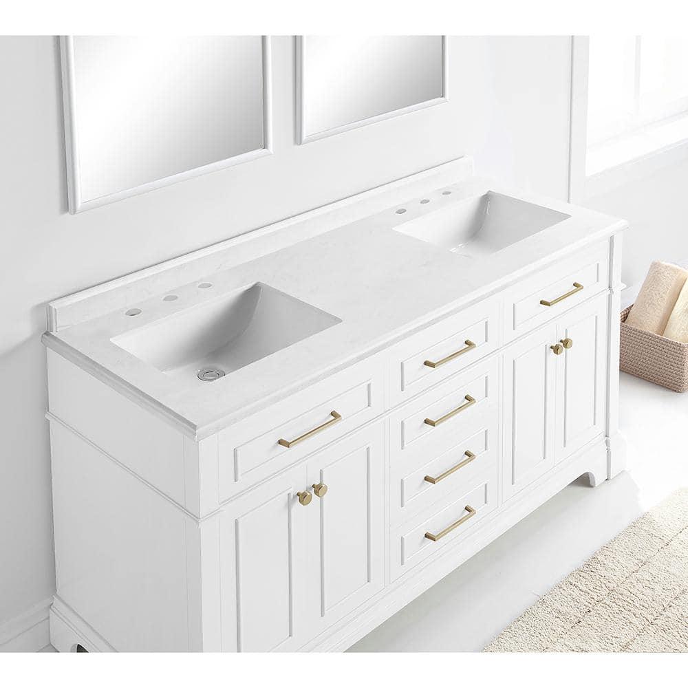 Home Decorators Collection Melpark 60 in W x 22 in D x 345 in H Bath Vanity in White with White Cultured Marble Top