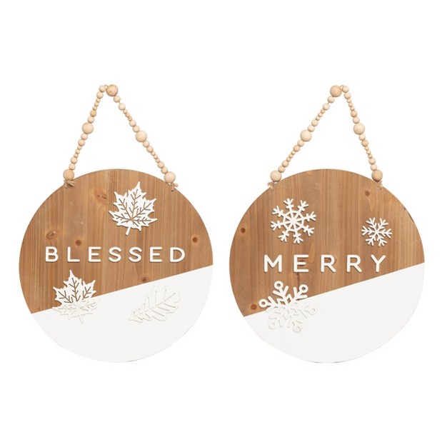 Transpac Wood 22 83 In Multicolored Christmas Reversible Merry blessed Decor