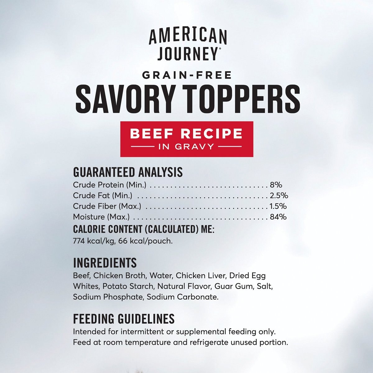 American Journey Savory Toppers Beef Recipe in Gravy Grain-Free Dog Food Topper， 3-oz pouches， case of 24