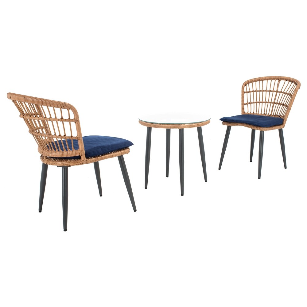 SAFAVIEH Outdoor Living Prenza Rattan 3 Piece Patio Lounger Set