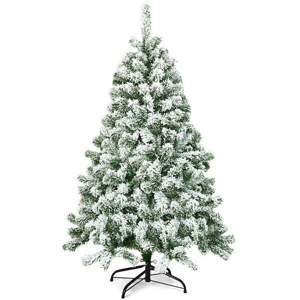 Costway 4.5FT Artificial Hinged Christmas Tree Snow Flocked Pine Tree