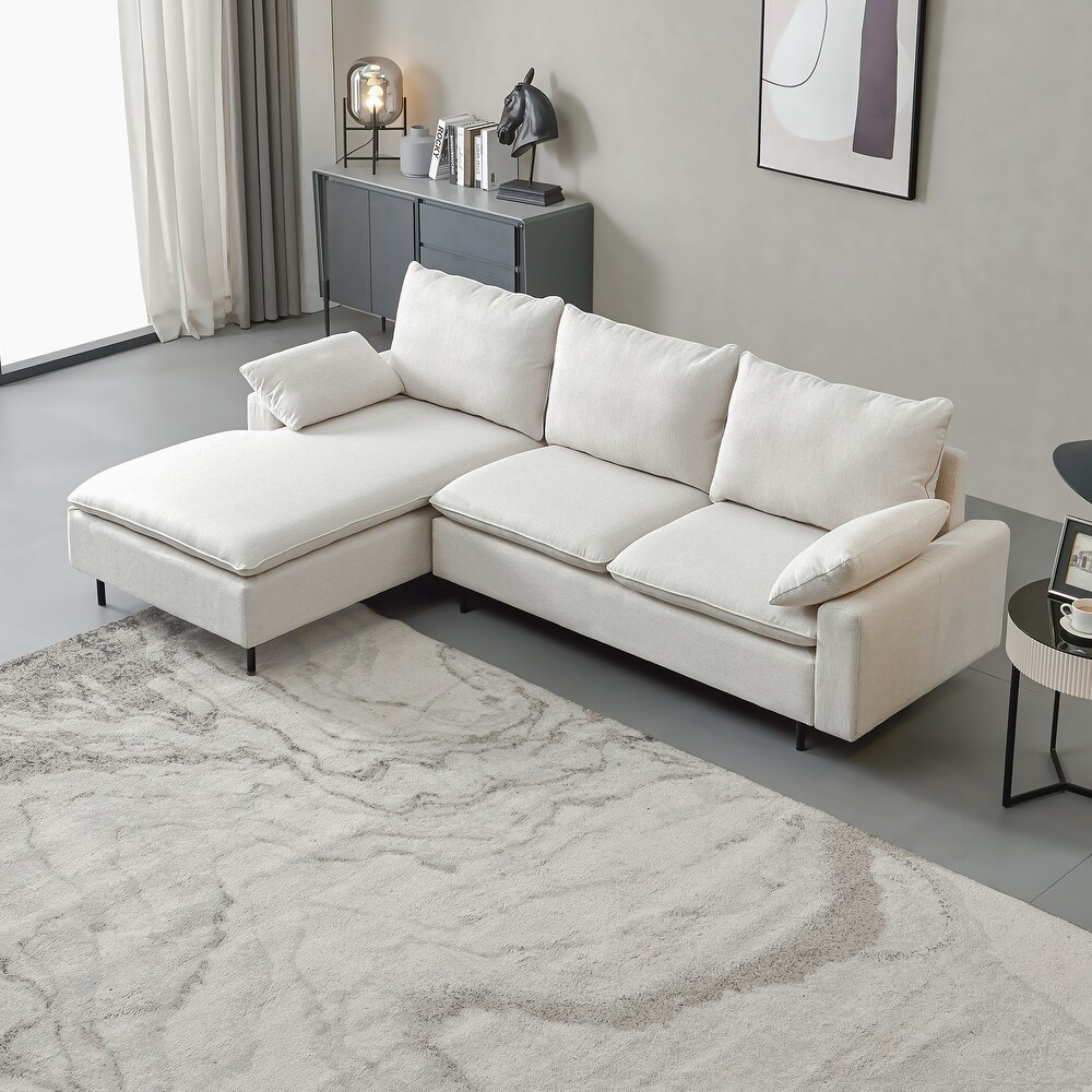 L Shaped Sectional Sofa Left Linen Upholstered Lounge Chaise Couch with Adjustable Height Metal Legs for Living Room