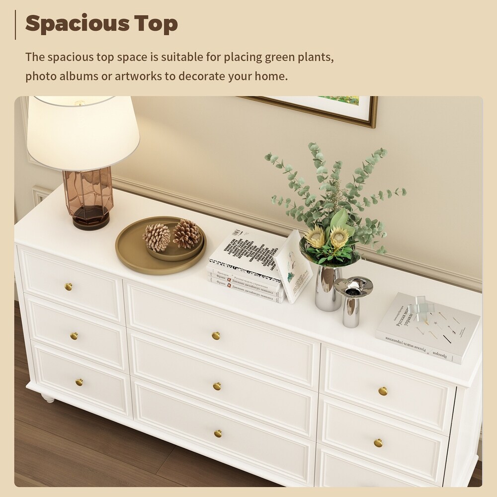 Timechee 63'' W Dresser White Chest Srorage Cabinet Lacquer Drawers