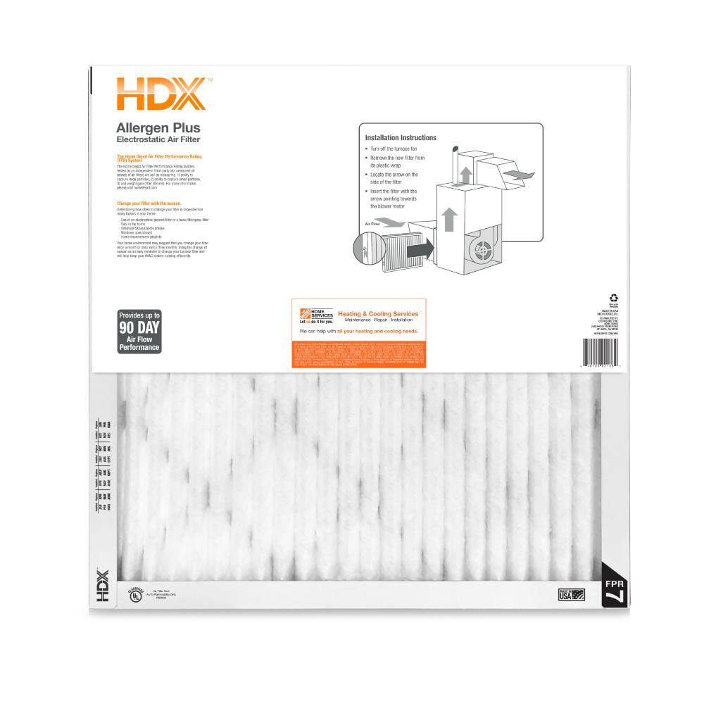 HDX 20 in. x 20 in. x 1 in. Allergen Plus Pleated Air Filter FPR 7 (2-Pack) HDX2P7-012020