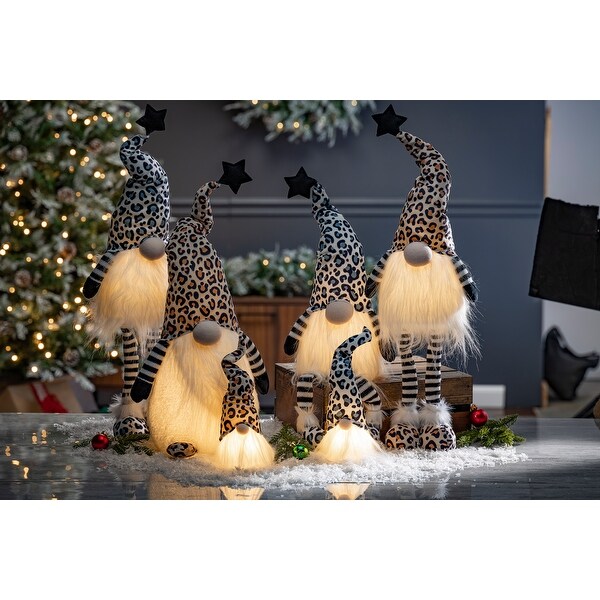 Set of 2 Lighted Leopard Print Gnome Figurines