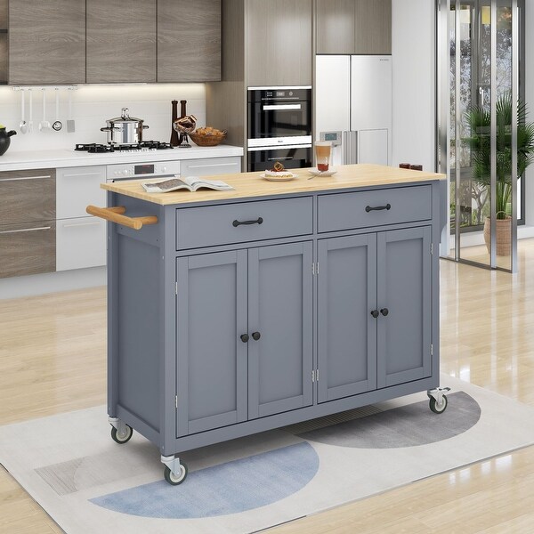 Kitchen Island Cart with Solid Wood Top and Locking Wheels