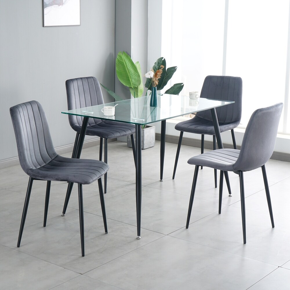 Set of 4 Upholstered Velvet Modern Dining Chair with Metal Legs