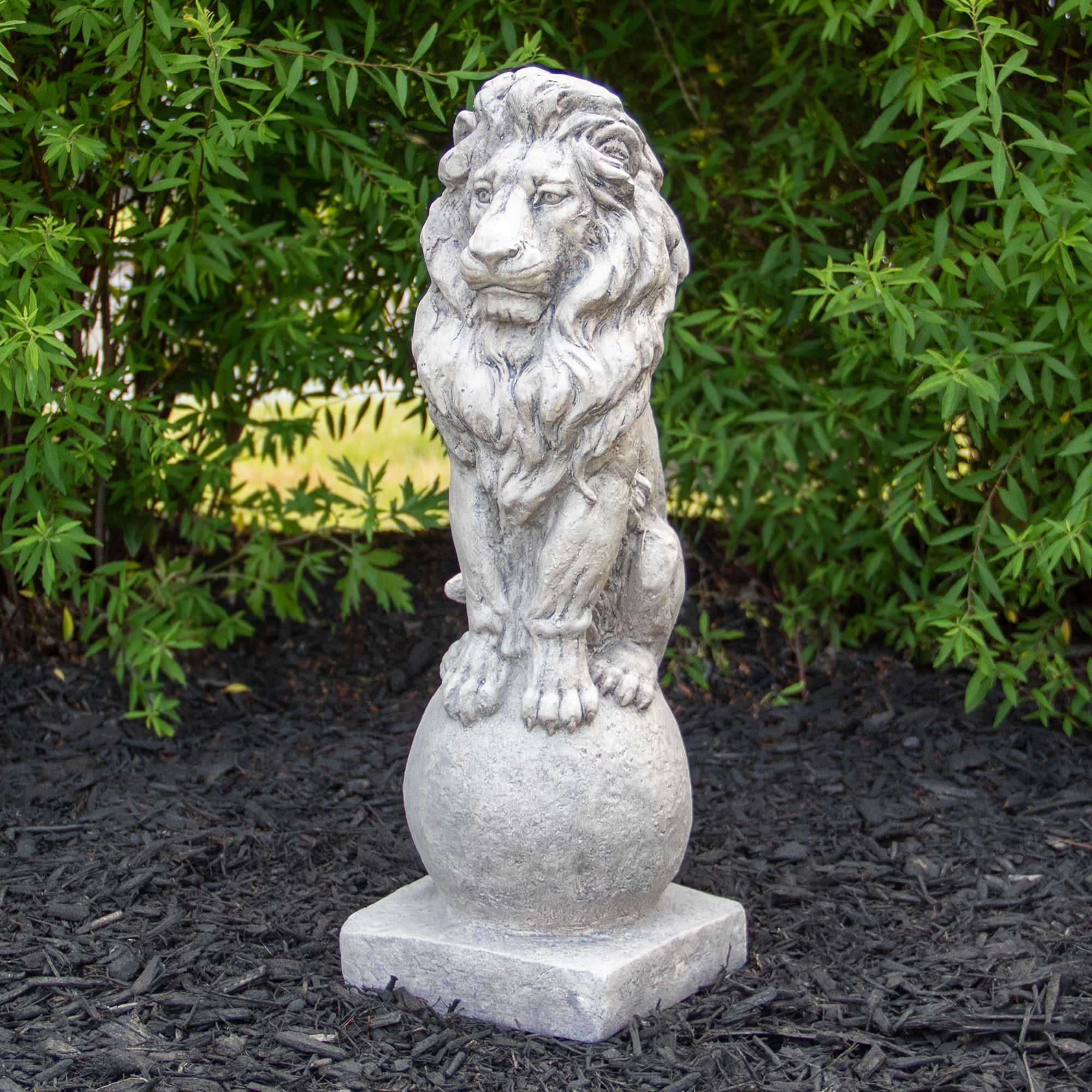 17.75" Sitting Lion on Ball Pedestal Outdoor Garden Statue