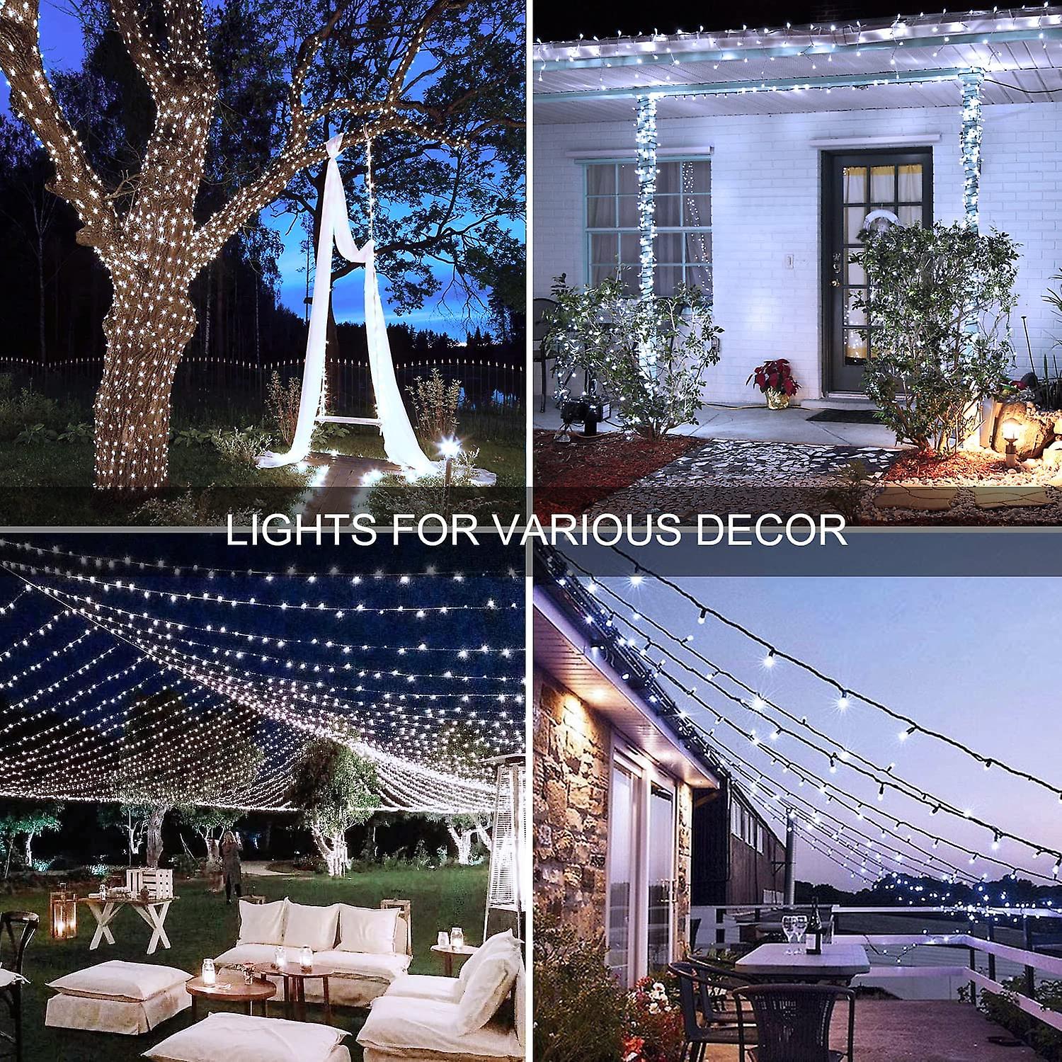 Solar String Lights 2 Pack Outdoor Solar String Lights， 100 Led 13m White Waterproof Outdoor Solar Lights， 8 Modes Green Wire Solar Christmas Lights F